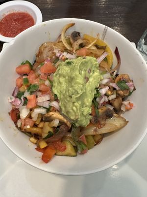Vegan bowl - they left off the soy meat and vegan cheesee  at Señor Tequila in Vincennes