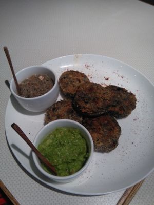 Black bean patties at Pure and Whole - Shanghai Centre in Shanghai
