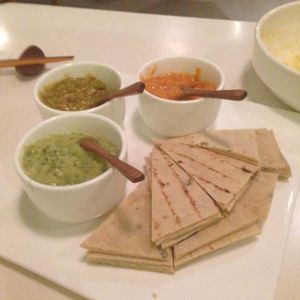 Dip set with wrap (pita was finished) - DELICIOUS at Pure and Whole - Shanghai Centre in Shanghai