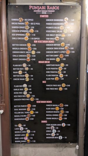Menu list at Punjabi Rasoi in Tagbilaran