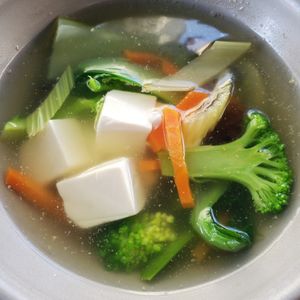 #1 Soup Rau- This is a small basic tofu veggie soup that is fresh, flavorful and hydrating. The tofu is not fried! This soup only comes in small. Don’t miss this little gem  at Ha Veggie - Isarvorstad in Munich