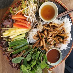 #500 Tu Cuon Roll it Yourself #2 “Different marinated mushroom” option. ORDER IF YOU WANT A TON OF VEGGIES! Yes this was a huge amount of veggies.  at Ha Veggie - Isarvorstad in Munich