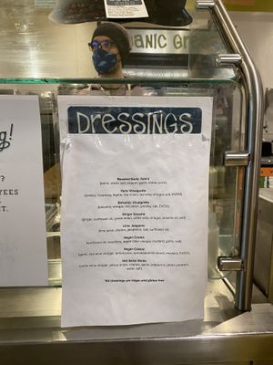 Dressings menu at Naked Lunch in Bryn Mawr