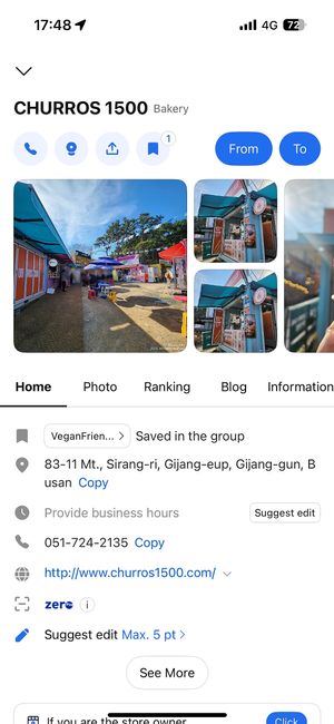 Address and name  at Churros 1500 in Busan