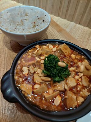 New Pork Mapo Tofu Rice ($ 159) at Apekhā Vegetarian - Yizhong - 阿潘家幸福蔬食 中店 in Taichung