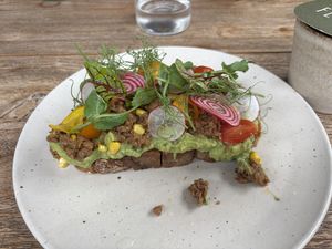 Agyacate toast made vegan  at Flora Plant Kitchen in Miami