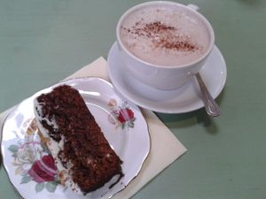 Vegan sticky date and orange cake at The Hub at Healthy Spirit in Manchester
