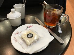 Ayurvedic tea and raw vegan bake orange cream slice  at The Hub at Healthy Spirit in Manchester