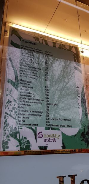 Treatment price list as at Jan 2019 at The Hub at Healthy Spirit in Manchester