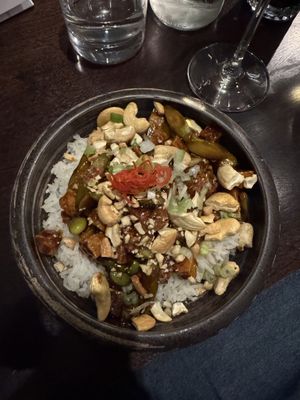 kung pap tofu with vegan sauce   at OKA - Notting Hill in West London