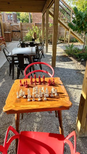 Really awesome seating area in the back garden at Casa Cacao  in Columbus