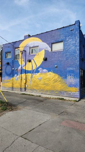 Sandhill Crane. Gorgeous artwork on  side of Casa Cacao.  at Casa Cacao  in Columbus