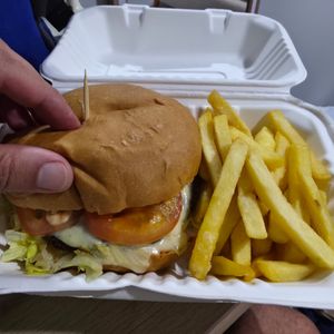 Lentil patty with vegan cheese burger at Delicious Native Taste in Providence