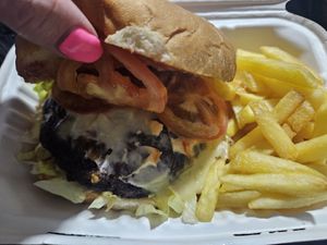 Vegan burger with vegan cheese! at Delicious Native Taste in Providence