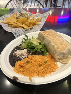 Regular burrito with chips and guac  at Tacotarian - Miracle Mile in Las Vegas