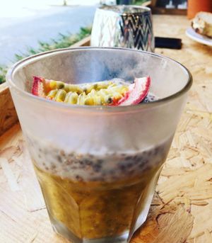 chia seed pudding with passionfruit puree at O' Joy in Shrewsbury