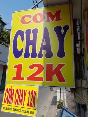 Sign outside at Cơm Chay 12k in Ho Chi Minh City