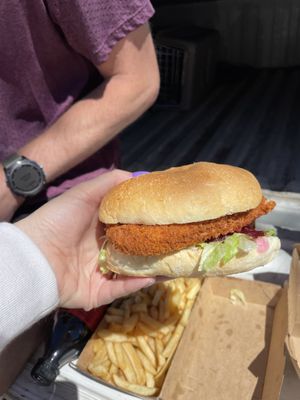 Vegan schnitzel burger  at Mountain Munchies in Jindabyne