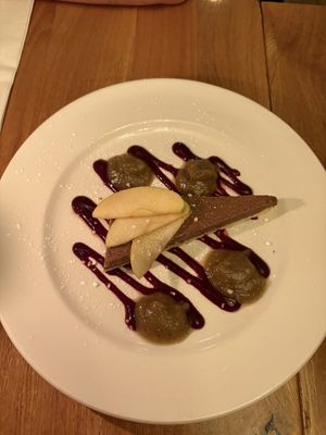 Chocolate tart with pear puree  at Frieda Schlamassel in Berlin