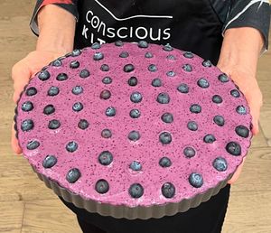 This Blueberry Lavender Cheesecake is my favorite! So rich it's fit for a queen.  at Conscious Kitchen Atx in West Lake Hills