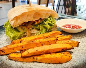 Teriyaki mushroom ciabatta at Roots & Seeds in Kuching