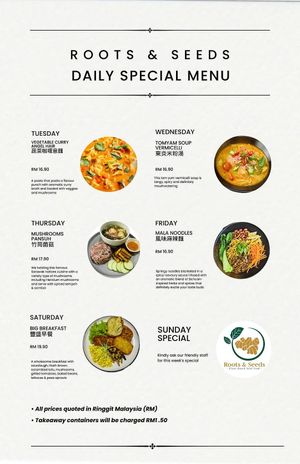 Daily special at Roots & Seeds in Kuching