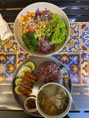 1. Mushrooms Pansuh RM17.90 - Thursday Daily Special
2. Rainbow Rice Bowl RM18.90
 at Roots & Seeds in Kuching