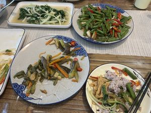 Beans, green vegetables, eggplantts  at Home Cooking Place - 闲来私房菜 in Yangshuo