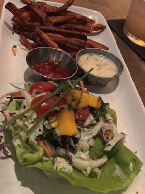 Lettuce Cups w/ Tempeh, sweet potato fries, & beet salad (not pictured)  at Granville in Glendale