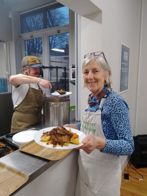 Plating up a meal ready to serve. at Greener Kirkcaldy - Community Meal  in Kirkcaldy