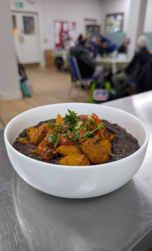 Mexican black beans with roasted sweet potato and tomato salsa at Greener Kirkcaldy - Community Meal  in Kirkcaldy