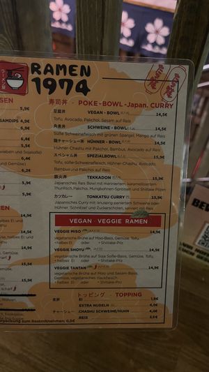 Part of the menu with plant-based options    at Ramen 1974 in Leipzig