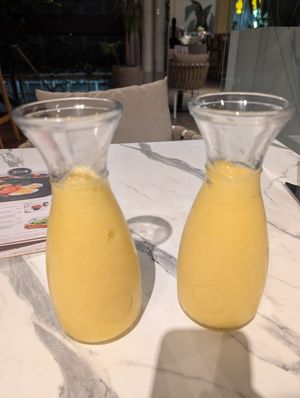 Orange Peach Mango smoothie with frozen tofu at The Daily Café & Bistro in Nairobi