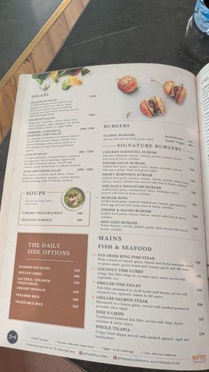 Menu at The Daily Café & Bistro in Nairobi