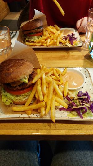 Crunchy avocado burger meal at Just Vege in Helsinki