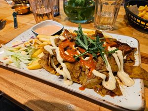 'Kebab Seitan'  with fries and salad (14.9€) at Just Vege in Helsinki