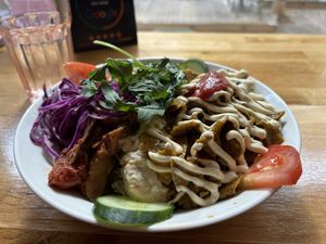 Seitansalaatti (seitan salad)  at Just Vege in Helsinki