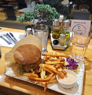 BBQ pulled jackfruit burger at Just Vege in Helsinki