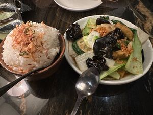 Wok-fried Asian greens, tofu and mushroom at Annamese in Barangaroo