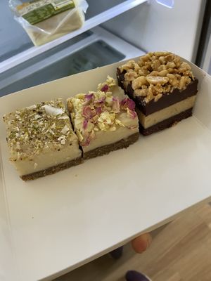 Lime pistachio, lemon cheesecake and peanut crunch slices (all VG and GF)  at Blackwood Health Foods  in Blackwood