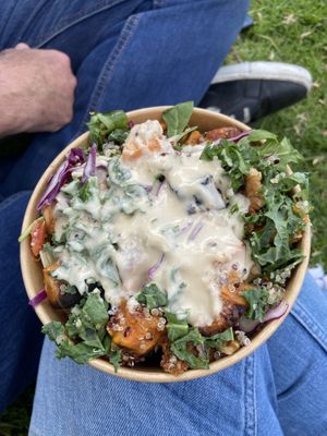 A mixture of their salads with hummus dressing  at Blackwood Health Foods  in Blackwood