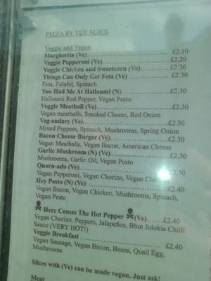 Menu at Maguire's Pizza Bar in Liverpool