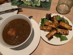 Vegan mushroom stew and side of tofu at Vinaigrette in Albuquerque
