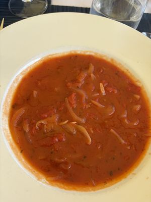 Tomato soup without the egg  at Restaurante Baía do Bago in Porto Da Cruz