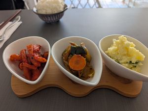 Vegan kimchi, mashed potato at The Party in Nairobi