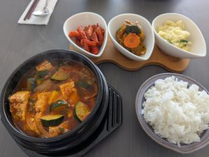 Tofu stew and rice at The Party in Nairobi