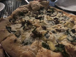 Vegan spinach, mushroom trio, artichoke pizza  at Mellow Mushroom in Chattanooga