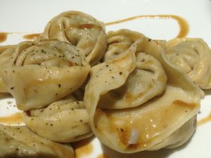Vegan ravioli filled with Shaxi mushrooms, served with mushroom reduction emulsionated at Hungry Buddha - Maybe closed in Shaxi