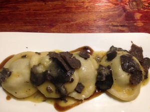 Potato pasta ravioli filled with Yunnan wild mushrooms and Shaxi truffles at Hungry Buddha - Maybe closed in Shaxi