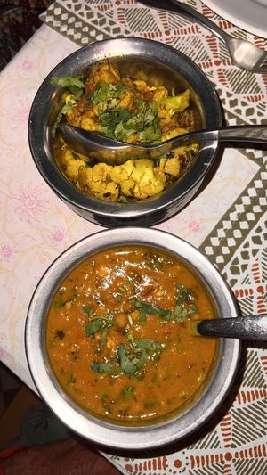 Cauliflower and Chole curries  at Bundi Vilas in Bundi